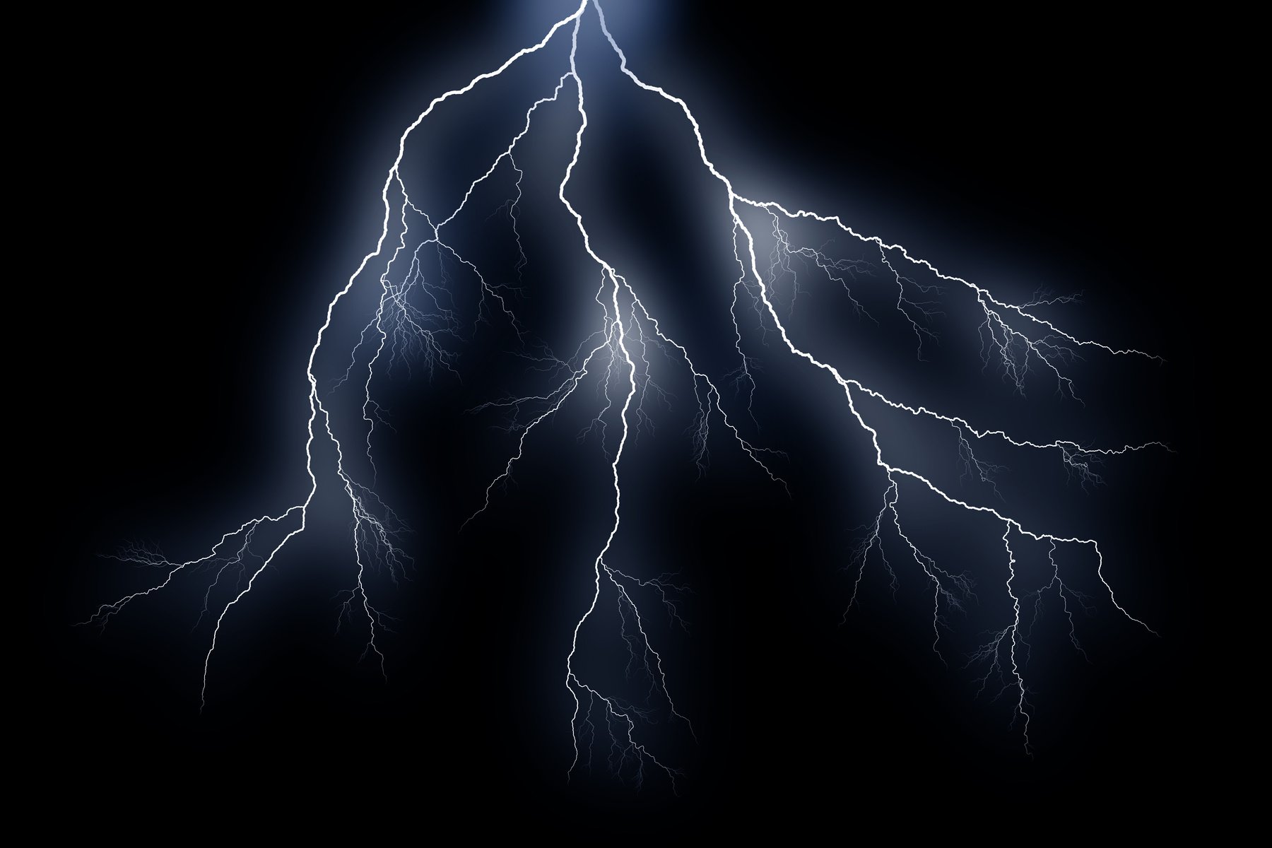 Lightning Bolts Isolated on Black Background. Thunder Electric Strike. Thunderstorm and Lightning